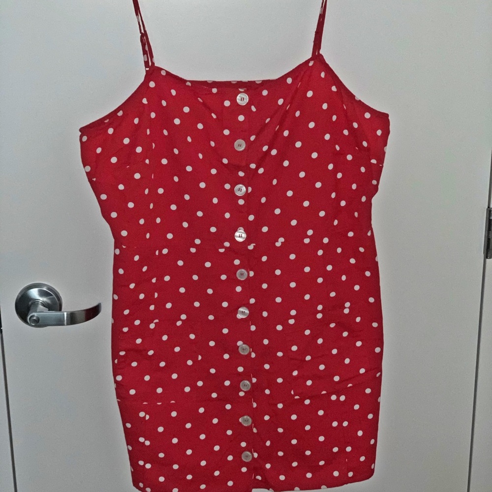 Red & White Polka Dot Strappy Dress